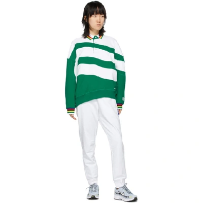 Shop Li-ning Green And White Striped Polo Sweatshirt In Green White