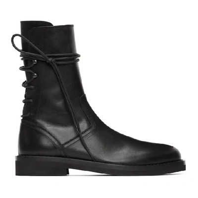 Shop Ann Demeulemeester Black Leather Back Lace-up Boots In Nero