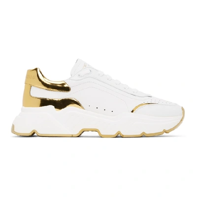 Shop Dolce & Gabbana Dolce And Gabbana White And Gold Daymaster Sneakers In 8n105bianco