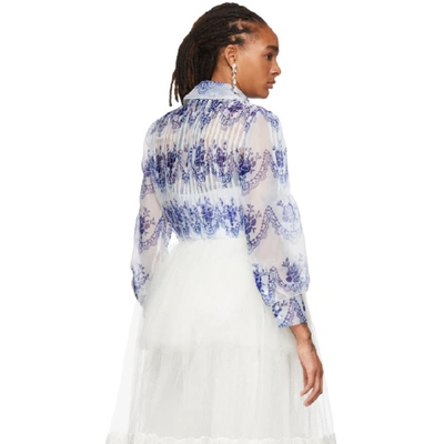 Shop Simone Rocha Blue And Off-white Printed Shirt