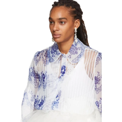 Shop Simone Rocha Blue And Off-white Printed Shirt