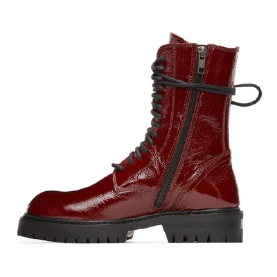 Shop Ann Demeulemeester Red Patent Crinkle Boots In 039 Rosso