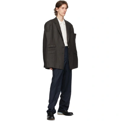 Shop Maison Margiela Grey Wool Pinstripe Blazer In 860f Drkgra