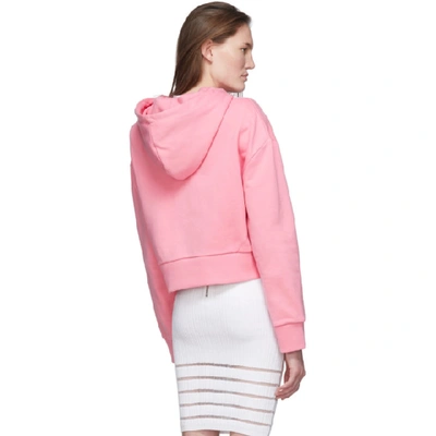 Shop Balmain Pink Mirrored Logo Hoodie In Oat Sil/pin