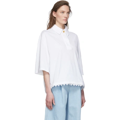 Shop Loewe White Lace Trim Polo In 2100 White