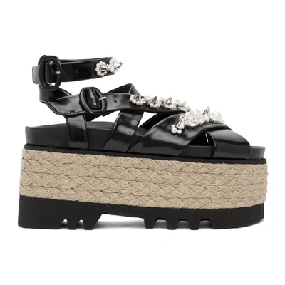 Shop Simone Rocha Black Leather Pearl Platform Sandals In Blackpearl