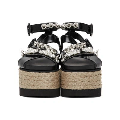 Shop Simone Rocha Black Leather Pearl Platform Sandals In Blackpearl