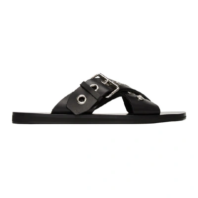 Shop Versace Black Palladium Buckle Sandals In D41p Black