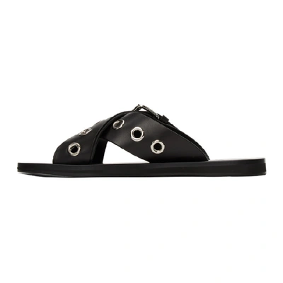 Shop Versace Black Palladium Buckle Sandals In D41p Black