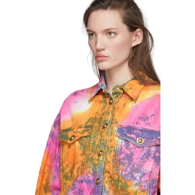 Shop Versace Blue And White Denim Tie-dye Shirt In A8114 Multi