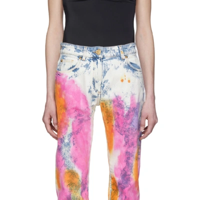 Shop Versace Blue And White Denim Tie-dye Jeans In A8114 Multi