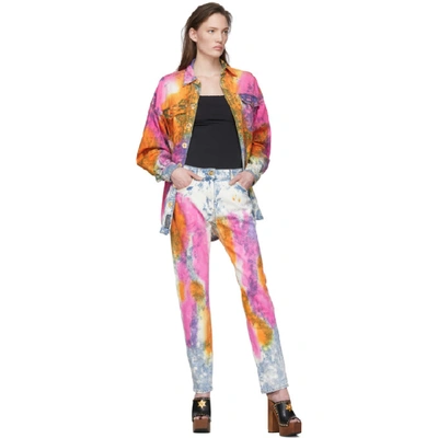 Shop Versace Blue And White Denim Tie-dye Jeans In A8114 Multi