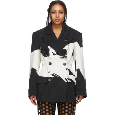 Shop Maison Margiela Black And White Printed Blazer Coat In 001s Multi