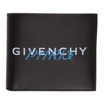 Shop Givenchy Black And Blue Paris Bifold Wallet In 012-black/b