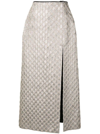 Shop Gucci Gg Front Slit Skirt In Silver