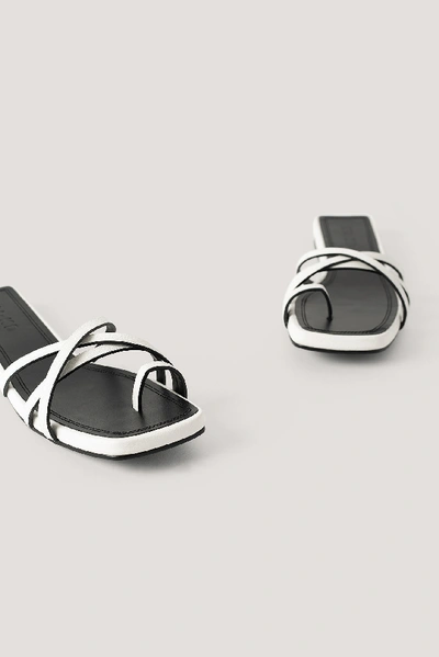Shop Na-kd Squared Toe Strap Flats - White In White/black