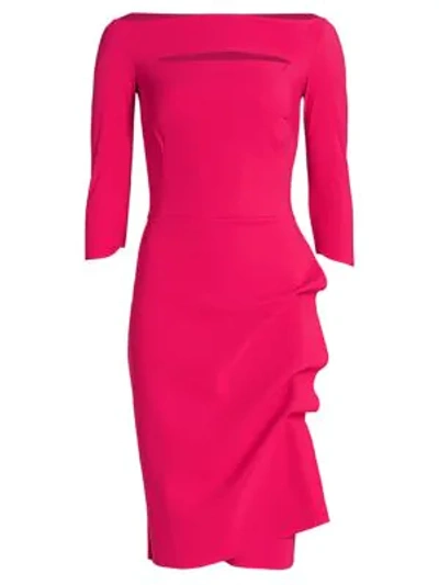 Shop Chiara Boni La Petite Robe Women's Kate Ruffled Three-quarter Sleeve Bodycon Dress In Lampone