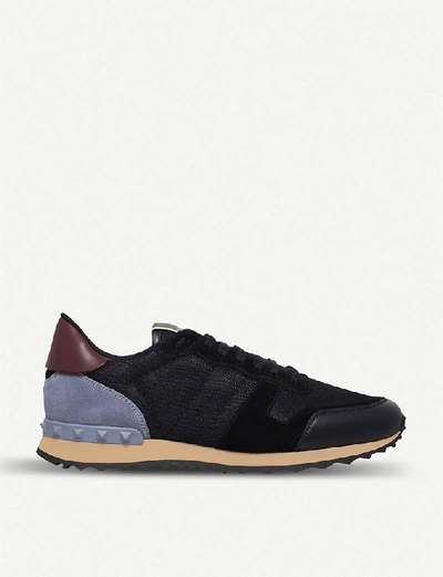 Shop Valentino Garavani Rockrunner Leather, Suede And Mesh Trainers In Black%2fcomb
