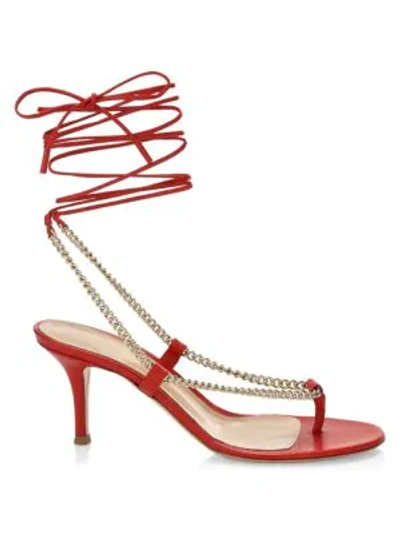 Shop Gianvito Rossi Chain-trimmed Ankle-strap Leather Thong Sandals In Tabasco Red
