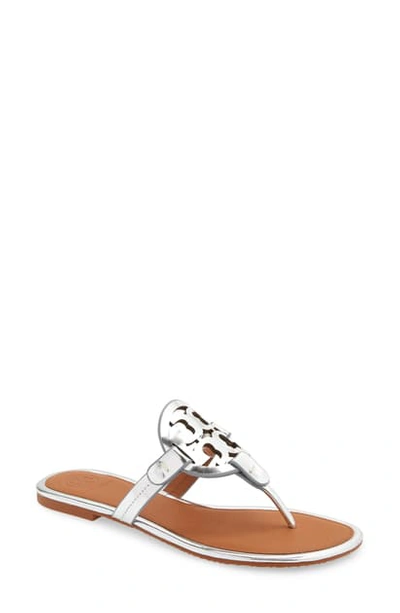 Shop Tory Burch Miller Flip Flop In Silver / Tan