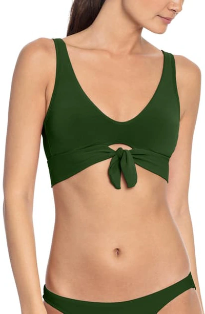 Shop Robin Piccone Ava Knot Front Bikini Top In Palm Green