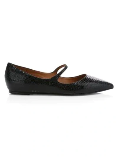 Shop Tabitha Simmons Hermione Snakeskin-embossed Leather Mary Jane Flats In Black