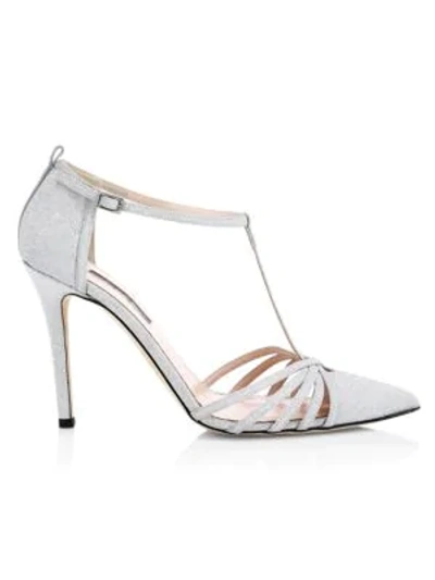 Shop Sjp By Sarah Jessica Parker Women's Carrie T-strap Glitter Pumps In Silver