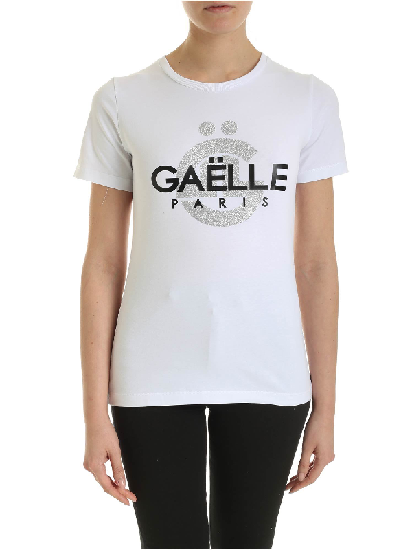 Gaelle Paris Glitter Logo Print T-shirt In White | ModeSens