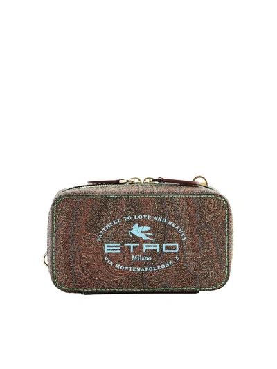 Shop Etro Pegaso Logo Paisley Jacquard Clutch In Brown
