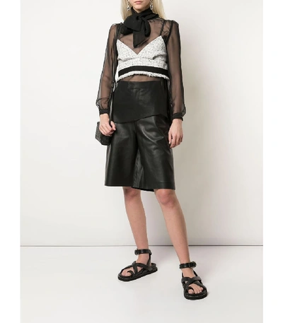 Shop Sacai Sheer Blouse With Tweed Bra In Black/white