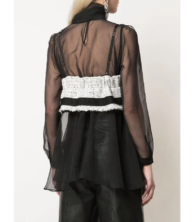 Shop Sacai Sheer Blouse With Tweed Bra In Black/white