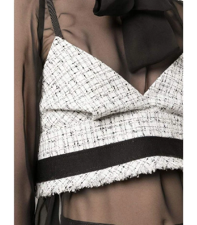 Shop Sacai Sheer Blouse With Tweed Bra In Black/white