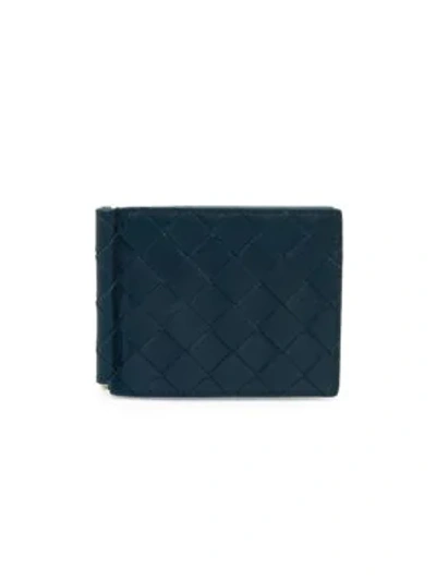 Shop Bottega Veneta Men's Intrecciato Leather Money Clip Wallet In Deep Blue