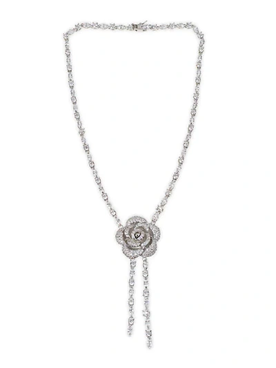 Shop Cz By Kenneth Jay Lane Rhodium-plated & Crystal Flower Necklace