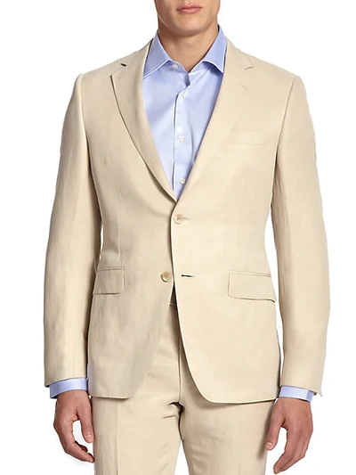Shop Saks Fifth Avenue Collection By Samuelsohn Classic-fit Linen & Silk Sportcoat In Tan