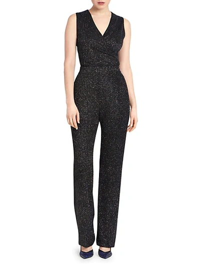 Shop Balmain Sleeveless Glitter Jersey Jumpsuit In Noir