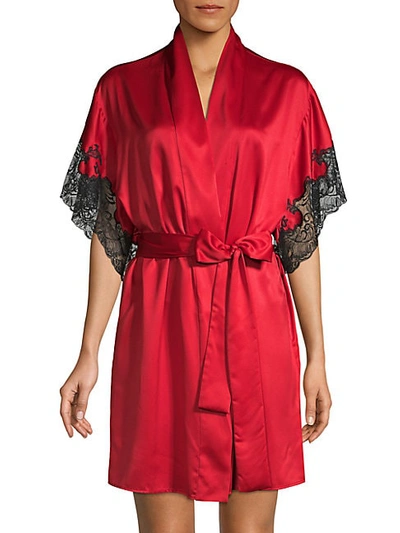 Shop Natori Lace-trimmed Robe In Red