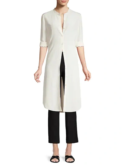 Shop Eileen Fisher Long Silk Crepe De Chine Shirt In Bone