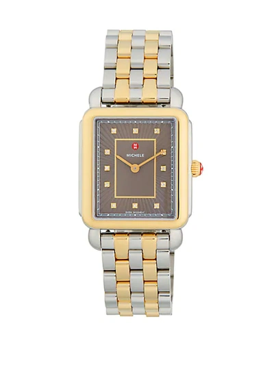 Shop Michele Deco Ii Diamond Two-tone Stainless Steel Bracelet Watch