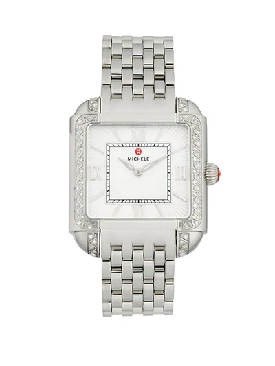 Shop Michele Milou Diamond Stainless Steel Bracelet Watch