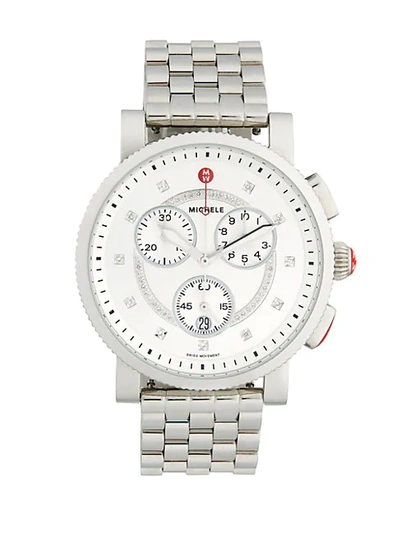 Shop Michele Logo Diamond Stainless Steel Bracelet Watch