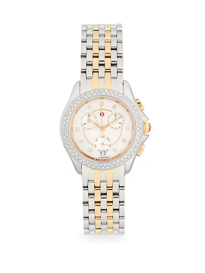 Shop Michele Diamond & Two-tone Stainless Steel Chronograph Watch