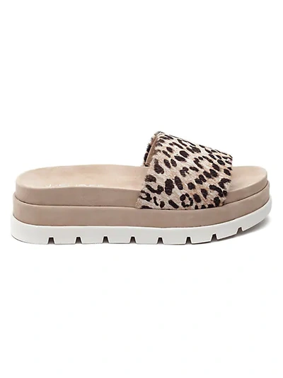 Shop J/slides Bibi Leopard Calf Hair Platform Slides In Tan Leopard