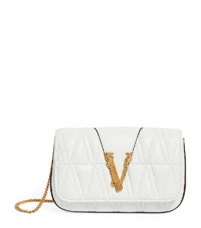 Shop Versace Mini Leather Quilted Virtus Shoulder Bag