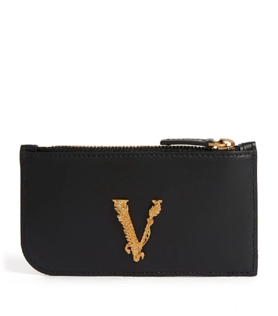 Shop Versace Leather Zipped Virtus V Card Holder