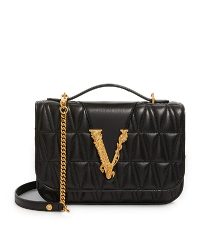 Shop Versace Leather Quilted Virtus Shoulder Bag