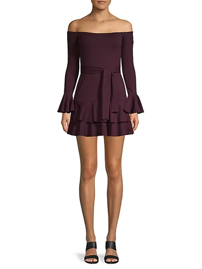 Shop Susana Monaco Off-the-shoulder Flare Mini Dress In Burgundy