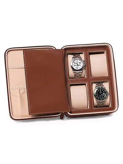 Shop Bey-berk Saddle Leather 4-watch Accessory Case In Brown