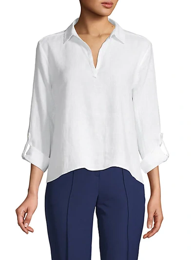 Shop Saks Fifth Avenue High-low Linen Shirt In Natural