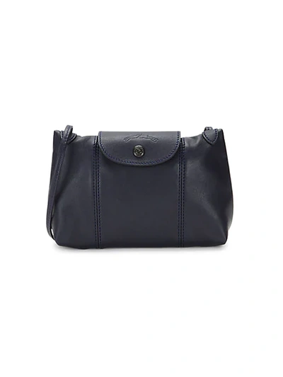 Shop Longchamp Leather Crossbody Bag In Navy